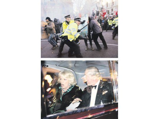 Los enfrentamientos entre estudiantes británicos y policías, que provocaron heridas de gravedad a un efectivo, afectaron al propio príncipe Carlos y a su esposa Camilla. El Parlamento aprobó por estrecho margen triplicar las matrículas universitarias.