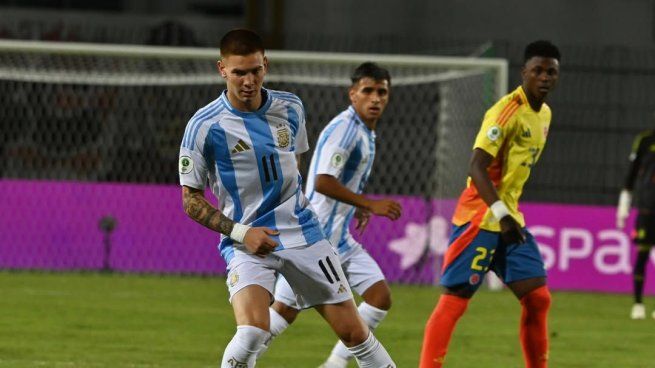 Franco Mastantuono con la selección argentina en la Selección sub 20.&nbsp;