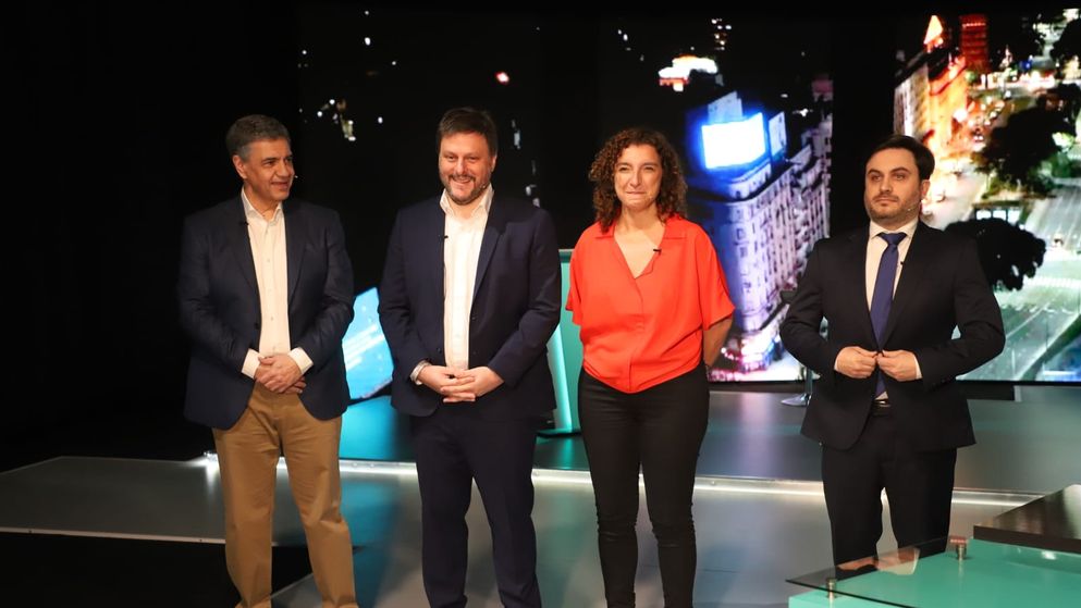 Marra, Macri, Santoro y Biasi, cara a cara en el debate de candidatos a jefe de Gobierno porteño.