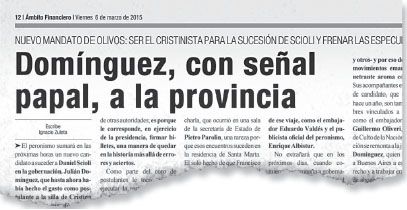 Este diario dio en la edición del 6 de marzo pasado la primicia de que el diputado Julián Domínguez abandonaría la postulación presidencial por la pelea para la sucesión de Daniel Scioli en la gobernación. El lunes se reunió con Cristina de Kirchner, quien le autorizó a confirmar ese lanzamiento.