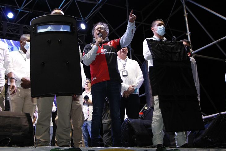 The candidate of the left for the presidency of Colombia, Gustavo Petro, armored.