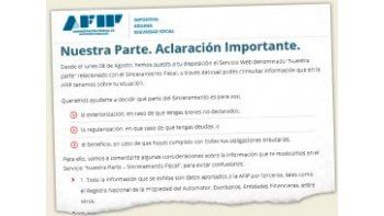 ámbito.com | mensaje. La nota que la AFIP prepara para contribuyentes que deberían ingresar al llamado. Se puede consultar si alguien está “en la mira”.