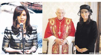 ámbito.com | Los días previos a su viaje a Roma, Cristina de Kirchner vistió prendas con llamativos estampados a rayas y con figurasgeométricas; Para reunirse con Benedicto XVI se despojó del estilo extravagante y prefirió la sobriedad de un tailleur negro, aunque c