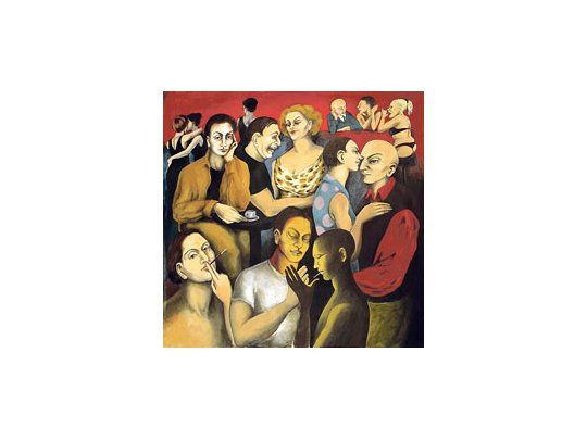 Una de las pinturas con las que María Martha Pichel llevó un soplo de aire fresco al sobrio espacio de la galería del Banco Nación.