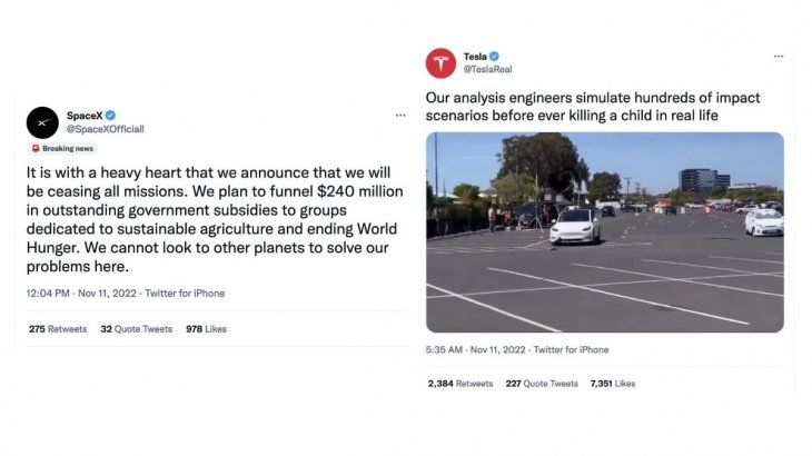 Cuentas falsas de Space X y Tesla.