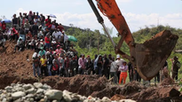 Equipos de emergencia trabajan para rescatar a los seis mineros atrapados tras el derrumbe.