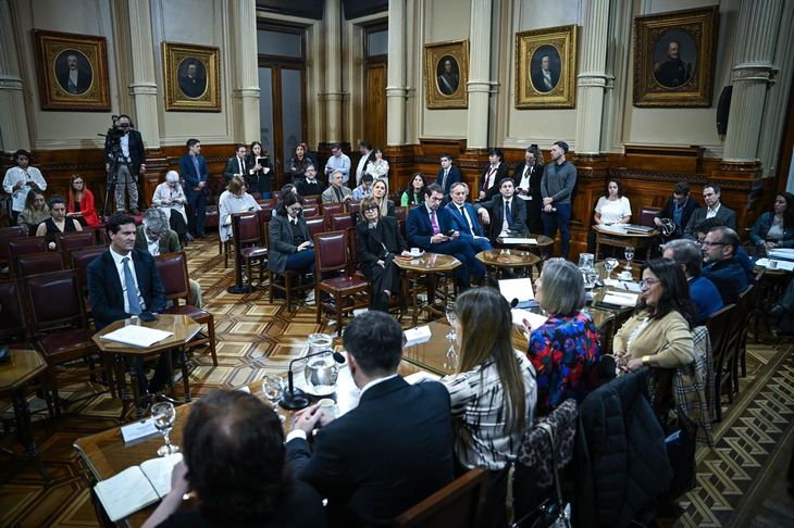 Patricia Bullrich, durante la exposici&oacute;n de periodistas en el Senado.&nbsp;