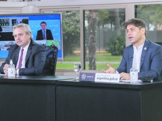 Contacto. Alberto F. y Axel Kicillof, ayer vía remota desde Olivos.