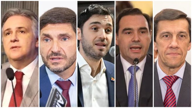 Martín Llaryora, Maximiliano Pullaro, Ignacio Torres, Gustavo Valdés y Carlos Sadir.