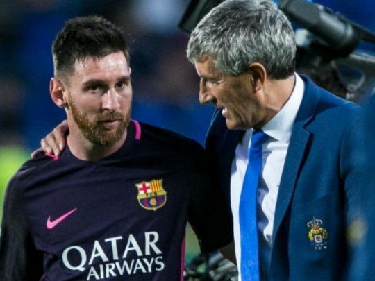 Quique Setién junto a Messi en su época de entrenador de Las Palmas.