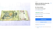 Billete de 500 pesos con error de impresión que podría valer 150mil.
