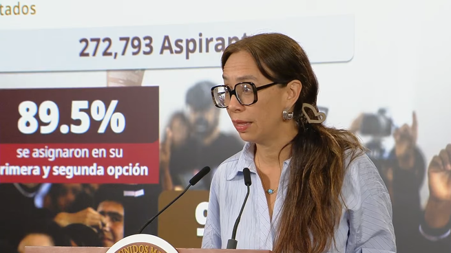 Tania Rodríguez Mora, subsecretaría de Media Superior, en la Mañanera del Pueblo.