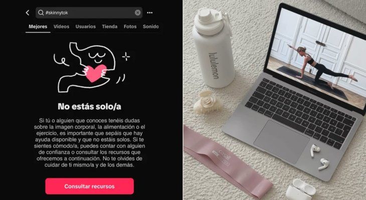 TikTok prohibió globalmente el #SkinnyTok y lo reemplazó por un mensaje de apoyo y contención.