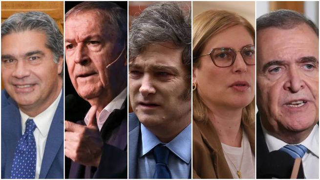 Jorge Capitanich, Juan Schiaretti, Javier Milei, Gisela Scaglia y Osvaldo Jaldo.