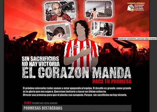 A dejar todo. Un sitio web propone a los hinchas dejar escrita su promesa de Pincha campeón.