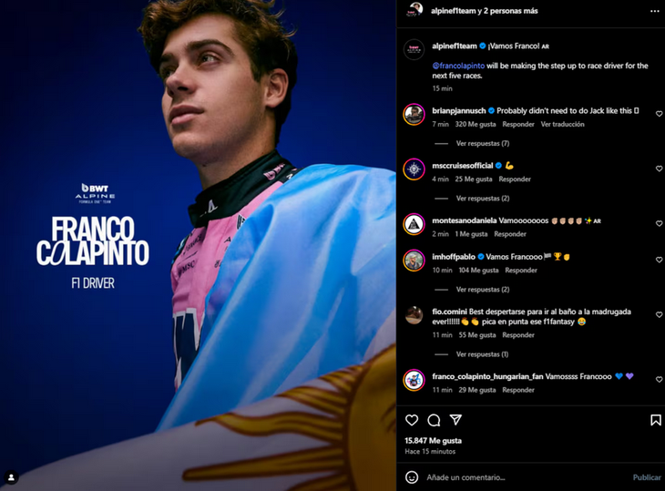 Alpine announced Franco Colapint's debut. Alpine announced Franco Colapint's debut.