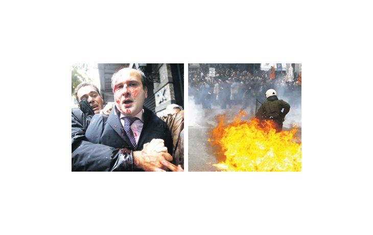 El ex ministro griego de Transportes, Costis Hatzidakis, fue blanco de la ira de los manifestantes más exaltados en Atenas. Los extremistas mantuvieron grandes refriegas con la Policía.