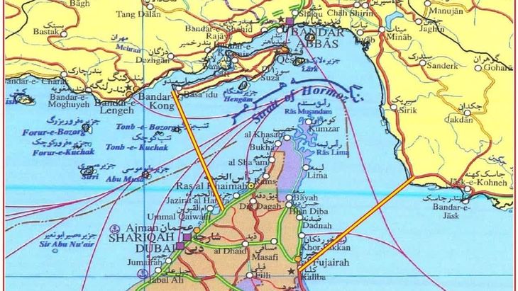 El mapa difundido por la Guardia Revolucionaria muestra una ampliación del control iraní en el estrecho de Ormuz. El mapa difundido por la Guardia Revolucionaria muestra una ampliación del control iraní en el estrecho de Ormuz.