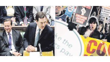 El titular británico de Economía, George Osborne, anunció ayer en el Parlamento el plan de ajuste para controlar el déficit fiscal y la deuda pública, ante la atenta mirada del premier tory, David Cameron. Mientras, pequeños grupos de manifestantes ya hicieron sentir su queja en Downing Street 10.
