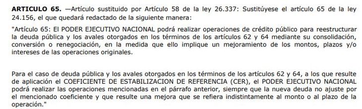 Qué establece el artículo 65 de la ley original