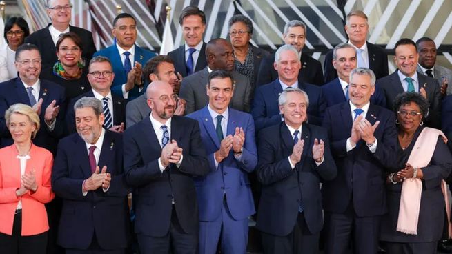 El presidente Alberto Fernandez durante la cumbre de la CELAC-UE.