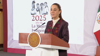 Claudia Sheinbaum en La Mañanera de este lunes desde el Palacio Nacional.