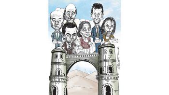 El juecista Esteban Dómina, el radical Ramón Mestre (h), Carlos Vicente (Nuevo Encuentro), Laura Sesma (Coalición Cívica), el oficialista Héctor Pichi Campana y Olga Riutort (Fuerza de la Gente).