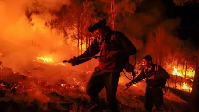 Bomberos combaten el incendio en Villa Berna