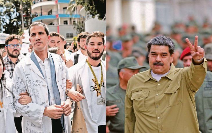 Hombres en pugna. Juan Guaidó se sumó a las manifestaciones en Caracas, mientras Nicolás Maduro buscó asegurar la lealtad de las instituciones militares al régimen.