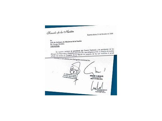 Copy de la carta que el radicalismo envió a Massa pidiéndole audiencia para analizar el proyecto de estatización de las jubilaciones.