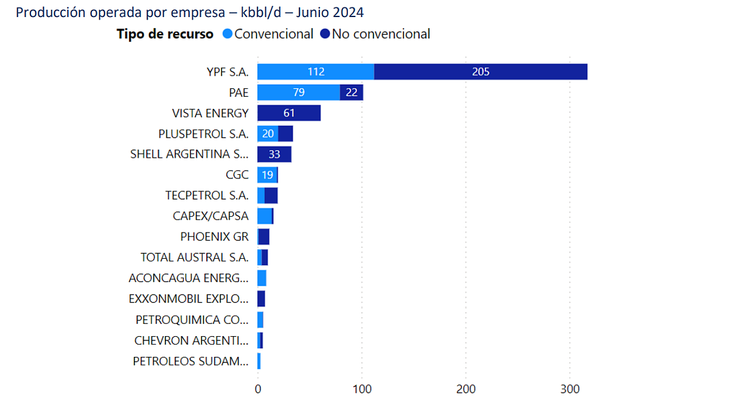 Producci&oacute;n de petr&oacute;leo por operadora y seg&uacute;n el tipo. Junio de 2024.&nbsp;&nbsp;