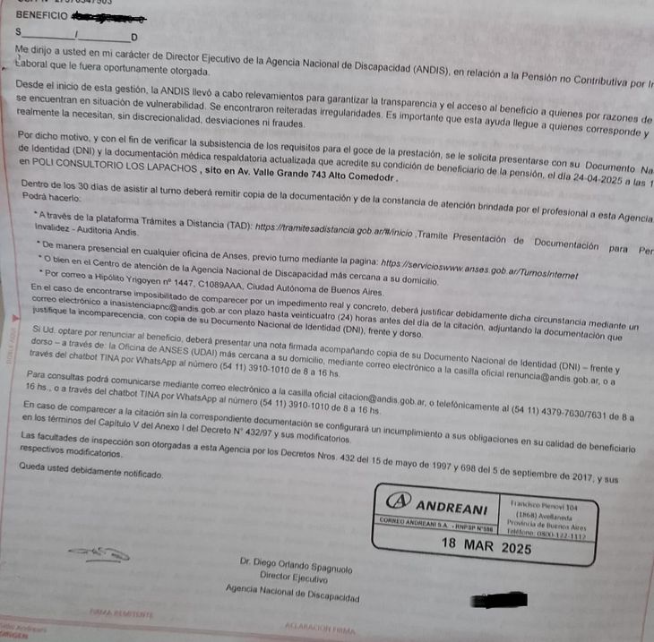 El telegrama enviado por ANDIS con la firma de Diego Spagnuolo diseccionando a beneficiarios a la clinica de Manuel Quintar en Jujuy. El telegrama enviado por ANDIS con la firma de Diego Spagnuolo diseccionando a beneficiarios a la clinica de Manuel Quintar en Jujuy.