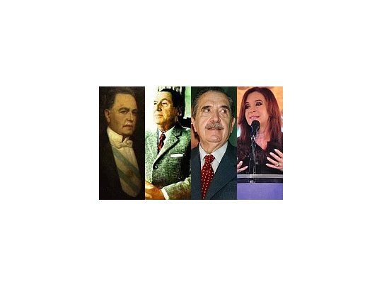 Hipólito Yrigoyen, Juan Perón, Raúl Alfonsín y Cristina de Kirchner.