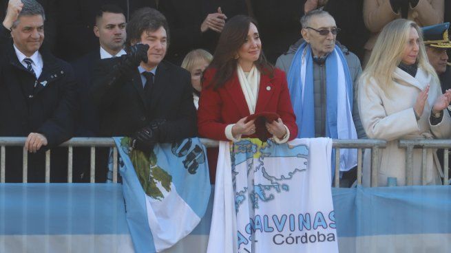Milei y Villarruel, juntos pero distanciados ya en el acto del 2 de abril por Malvinas el año pasado.