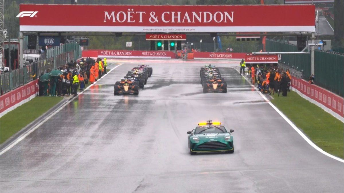 COLAPINTO, WAITING: The start of the Belgium GP was suspended due to the intense rain