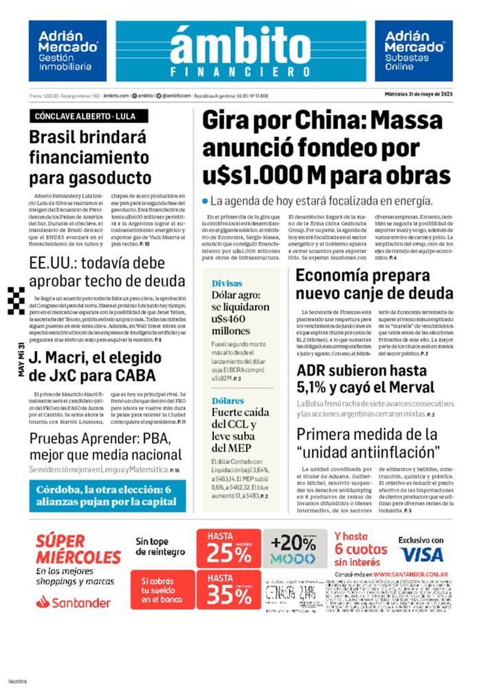 ámbito.com | Tapa Edicion Impresa del 2023-05-31