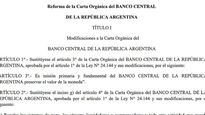El Gobierno impulsa la reforma del BCRA.&nbsp;