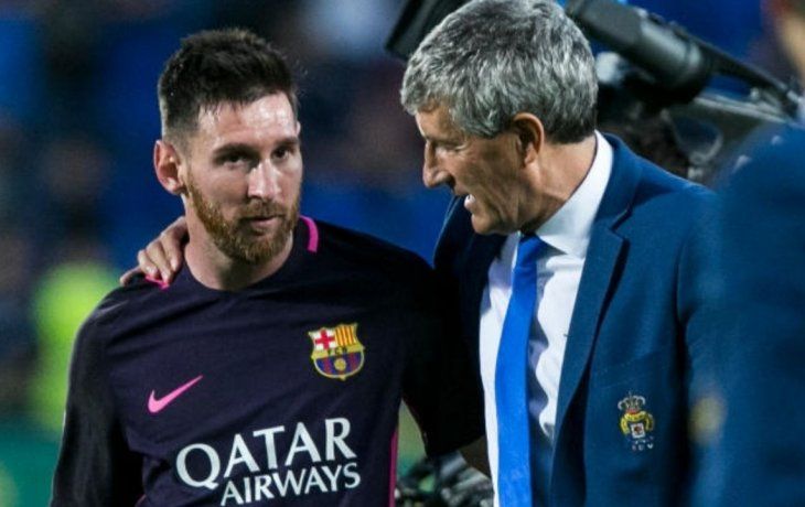 Quique Setién junto a Messi en su época de entrenador de Las Palmas.