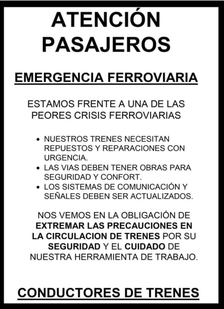 In a statement, they point out the urgent need for spare parts, repairs and works to guarantee the safety of passengers and workers.