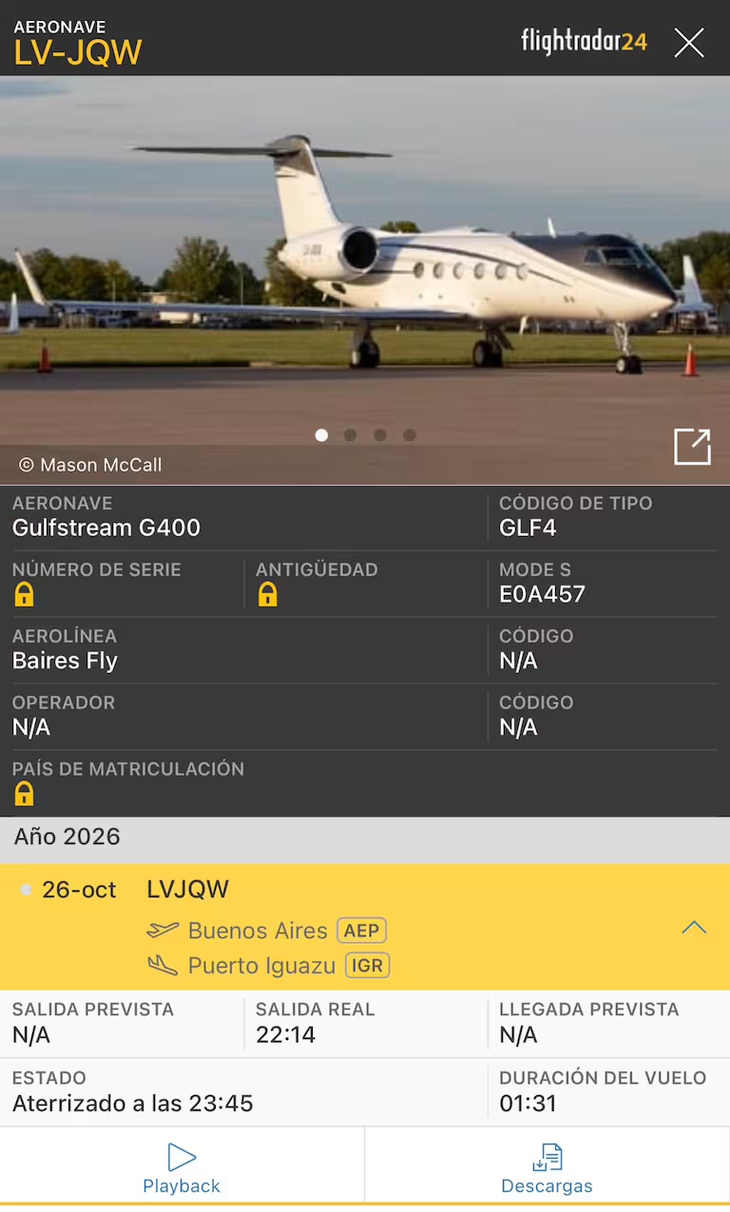 La aeronave partió de Aeroparque rumbo al Aeropuerto Internacional de Iguazú.