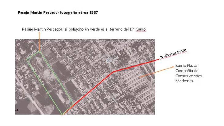Foto aérea de la zona antes que se trace el Pasaje Martín Pescador (Gentileza: arquitecta Rossana Castiglioni)