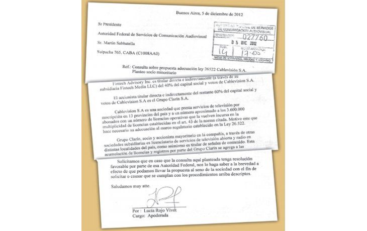 ámbito.com | El 5 de diciembre de 2012, el fondo Fintech del mexicano David Martínez, socio de Clarín en un 40% de las acciones de Cablevisión, apoyaba la ley de medios y se ponía a disposición del Gobierno.