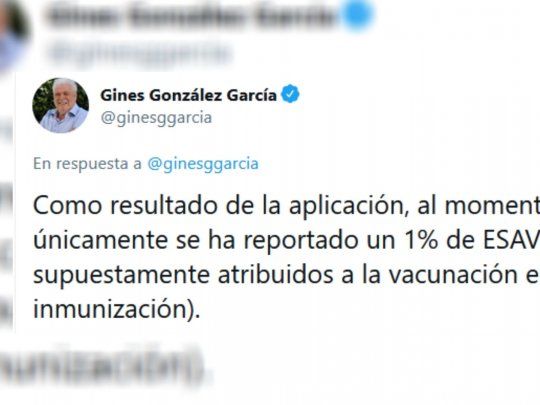 Ginés González García explicó las reacciones a la vacuna Sputnik V&nbsp;