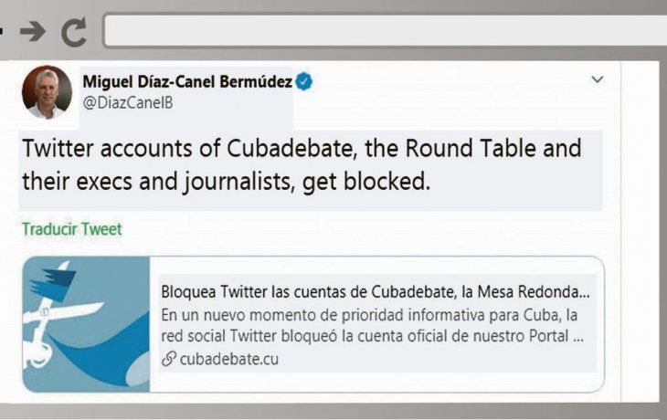 RECLAMO. El presidente Miguel Díaz-Canel denunció lo ocurrido en la cuenta de Twitter.&nbsp;