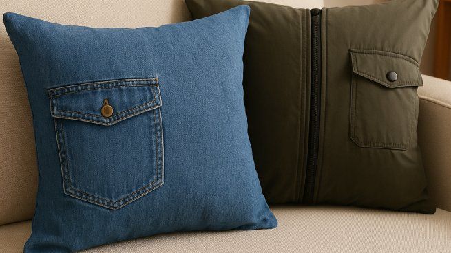 Crea fundas de almohada originales y aprovecha camperas viejas en vez de tirarlas.