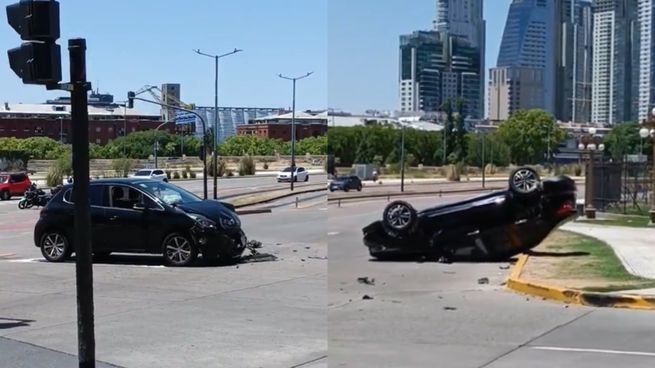 Choque y vuelco en pleno microcentro dejó tres heridos este domingo por la mañana.