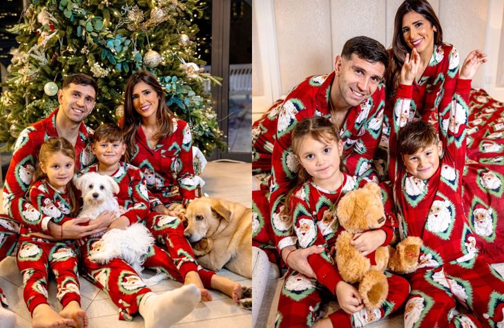 Emiliano “Dibu” Martínez repitió el clásico look “matchy-matchy” junto a su familia en Inglaterra, una postal que ya es tradición navideña. Emiliano “Dibu” Martínez repitió el clásico look “matchy-matchy” junto a su familia en Inglaterra, una postal que ya es tradición navideña.