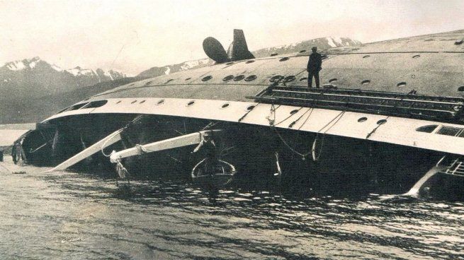 El barco Monte Cervantes se hundió en Tierra del Fuego en 1930.