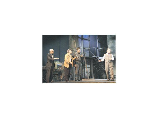 Juan Leyrado, Hugo Arana, Darío Grandinetti y Jorge Marrale, en una escena de «Mineros», con puesta de Javier Daulte.