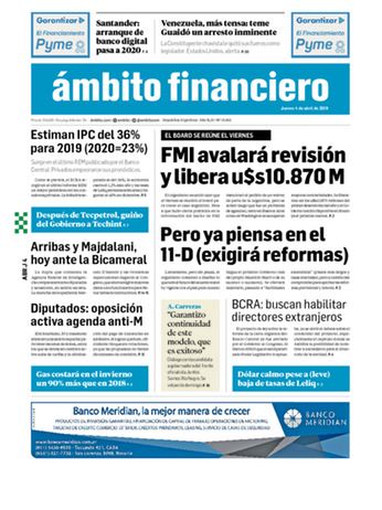 Tapa Edicion Impresa del 2019-04-04